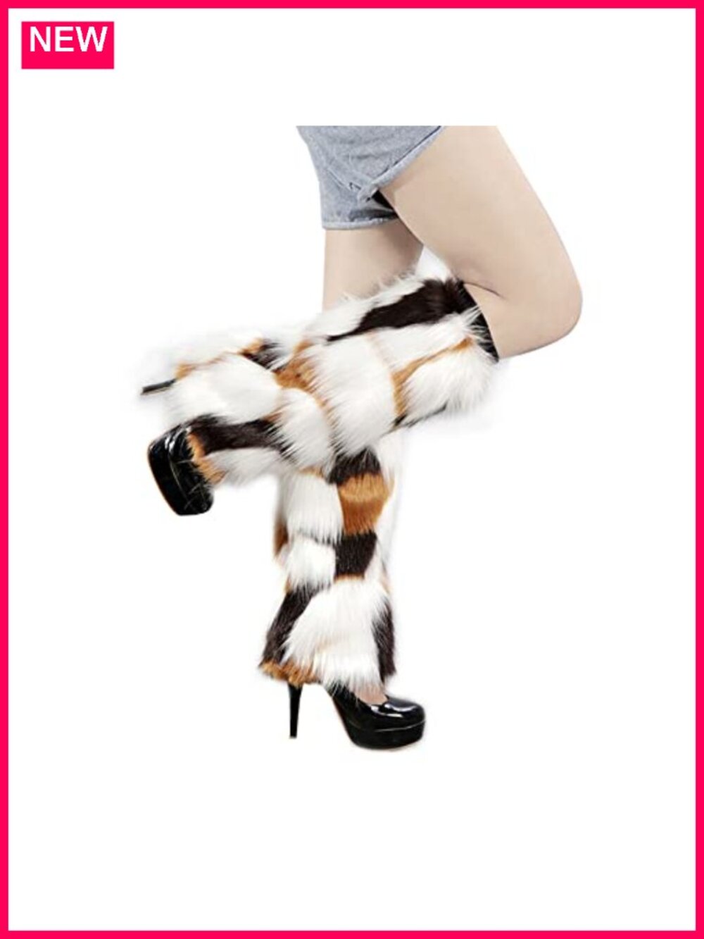 Women's Faux Fur Leg Warmers, Adjustable Strap, Winter Boot Cuffs, Soft Fuzzy